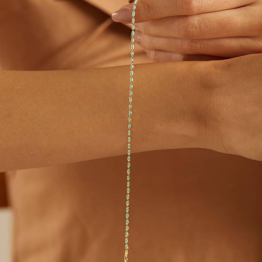 Turkuaz Taşlı Minimal Altın Bileklik - Semih Haşhaş Kuyumculuk (1)