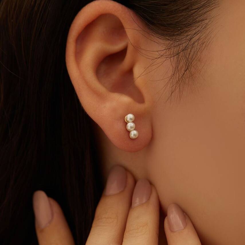 Üç İnci Dizili Altın Küpe - Semih Haşhaş Kuyumculuk