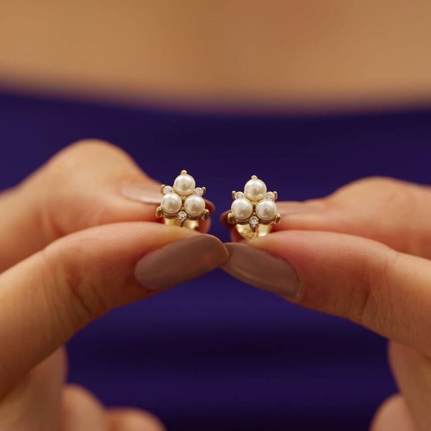 Üç İncili Taşlı Altın Küpe - Semih Haşhaş Kuyumculuk (1)