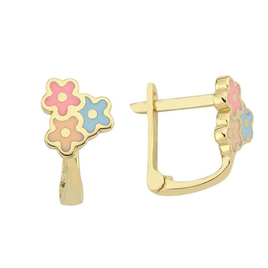 Üç Mineli Çiçek Figürlü Altın Çocuk Küpesi - Semih Haşhaş Kuyumculuk