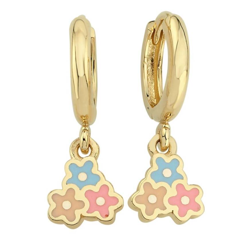 Üç Mineli Çiçek Sallantılı Altın Çocuk Küpesi - Semih Haşhaş Kuyumculuk