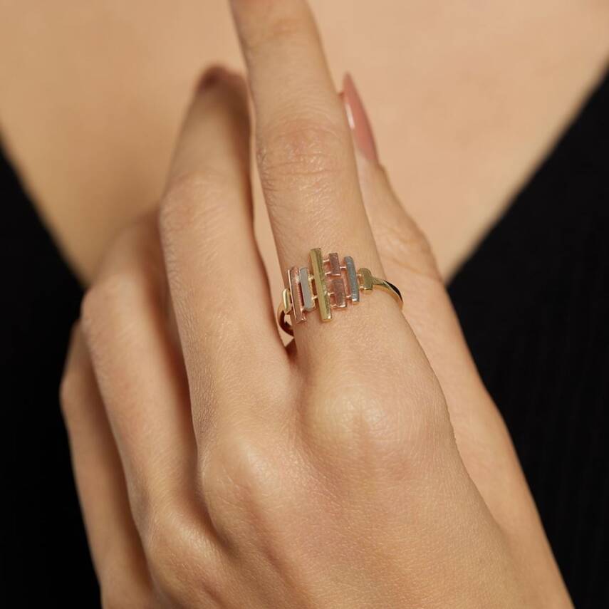 Üç Renk Altın Şeritli Modern Yüzük - Semih Haşhaş Kuyumculuk