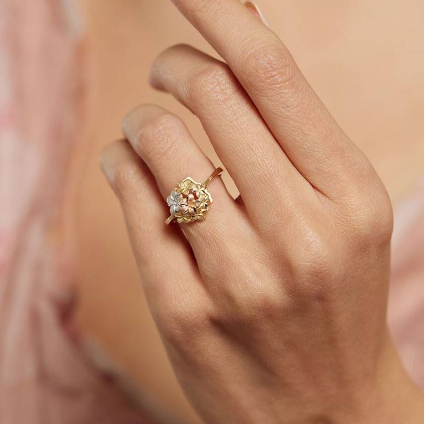 Üç Renk Çiçekli Altın Yüzük - Semih Haşhaş Kuyumculuk