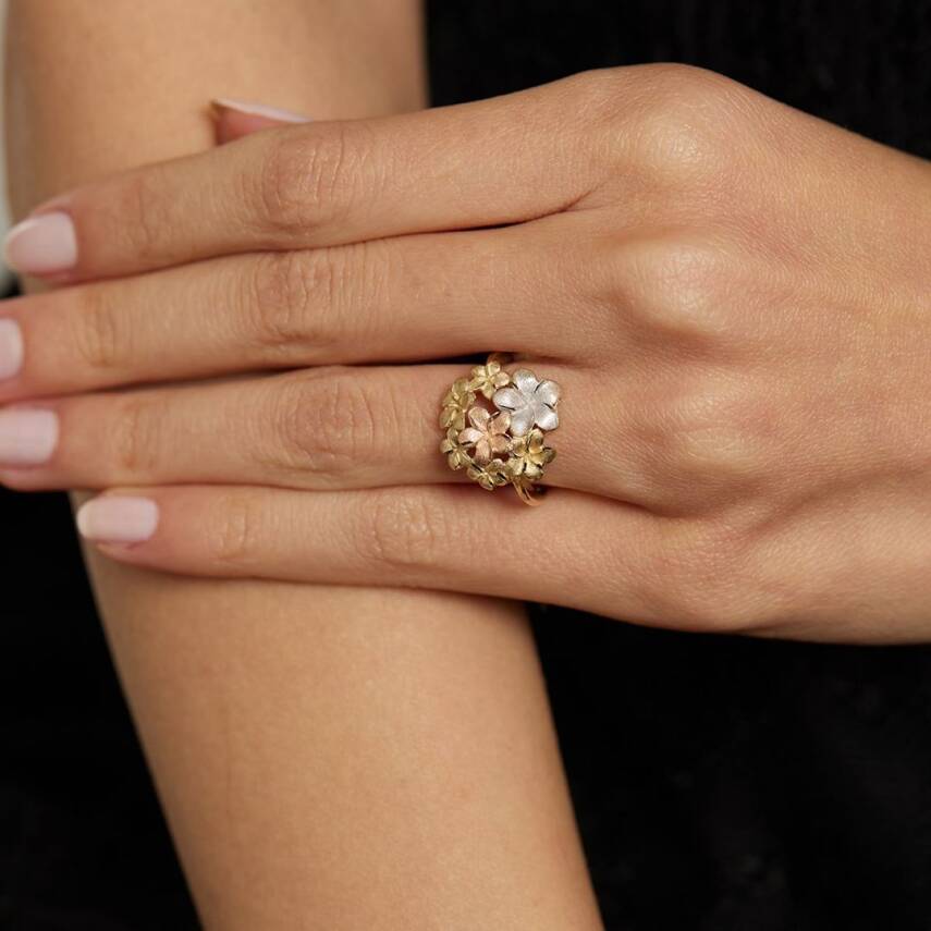 Üç Renk Çiçekli Altın Yüzük - Semih Haşhaş Kuyumculuk