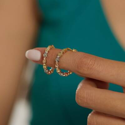 Üç Renk Dorika Toplu Altın Halka Küpe - 2