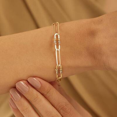 Üç Renk Dorika Toplu Ataş Zincir Altın Bileklik - 2