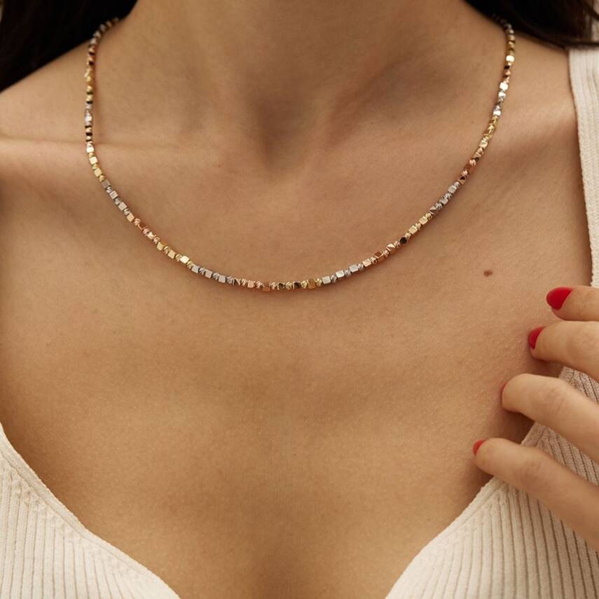 Üç Renk Dorika Ve Küplü Altın Zincir Kolye - Semih Haşhaş Kuyumculuk