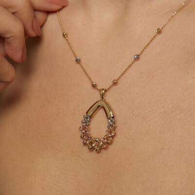 Üç Renk Dorikalı Damla Altın Kolye - 1