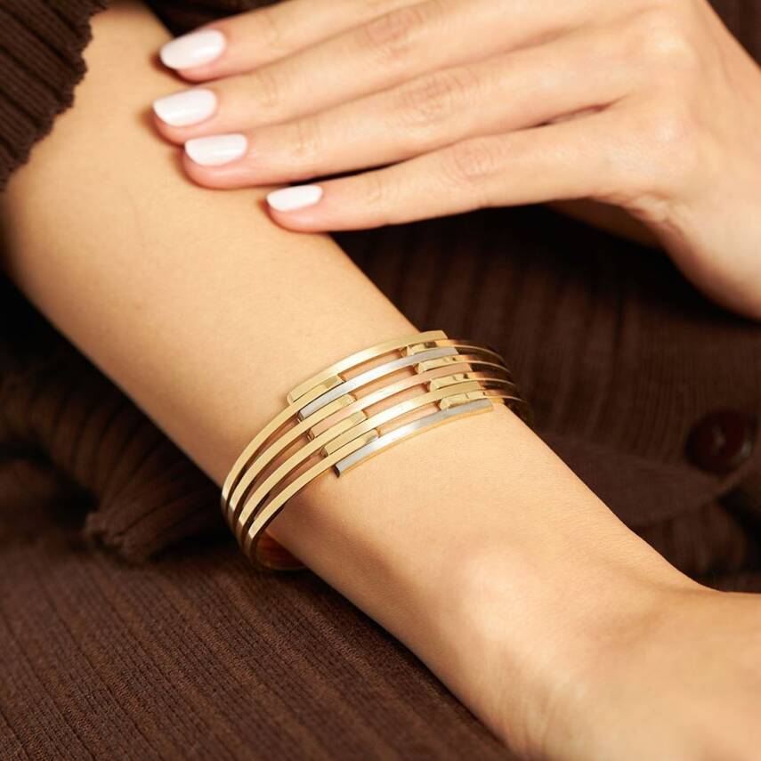 Üç Renk Kaburga Model Altın Kelepçe Bilezik - Semih Haşhaş Kuyumculuk