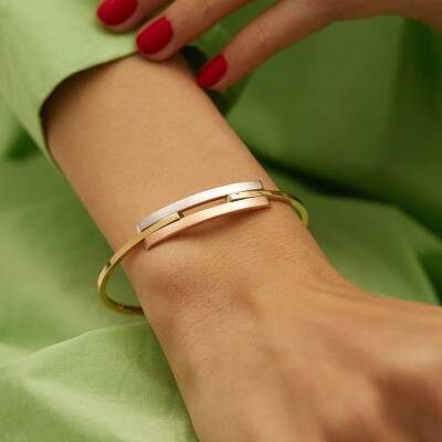 Üç Renk Minimal Altın Kaburga Bilezik - 1