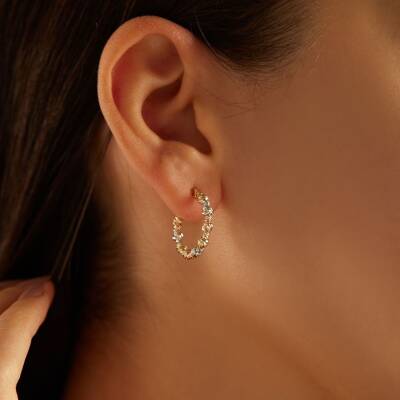 Üç Renkli Dorika Toplu Halka Altın Küpe - 1