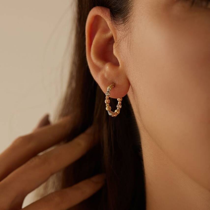 Üç Renkli Dorika Toplu Halka Altın Küpe - Semih Haşhaş Kuyumculuk (1)