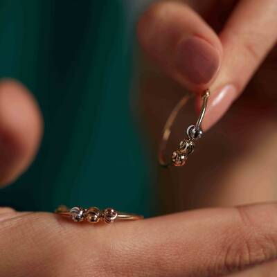 Üç Renkli Dorika Toplu Halka Altın Küpe - 2