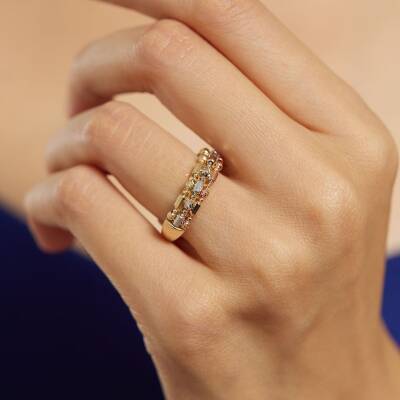 Üç Renkli Dorika Toplu Tasarım Altın Yüzük - 1