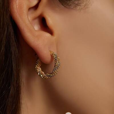 Üç Renkli Dorikalı Sarmal Halka Altın Küpe - 1