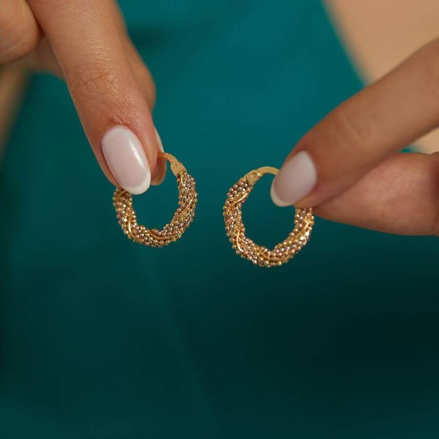 Üç Renkli Dorikalı Sarmal Halka Altın Küpe - Semih Haşhaş Kuyumculuk (1)