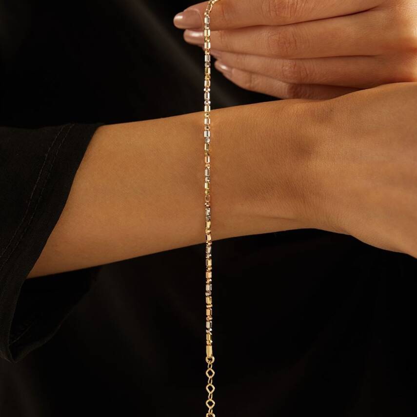 Üç Renkli Dorikalı Şerit Tasarımlı Altın Bileklik - Semih Haşhaş Kuyumculuk (1)