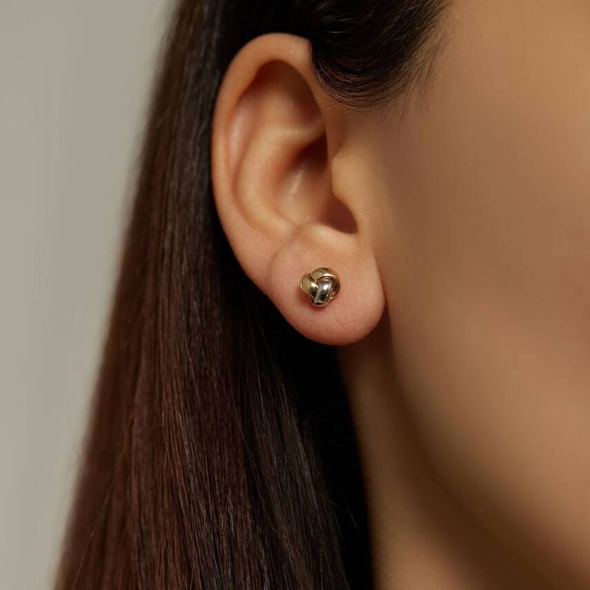 Üç Renkli Düğüm Altın Küpe - Semih Haşhaş Kuyumculuk