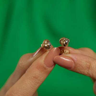 Üç Renkli Düğüm Altın Küpe - 2