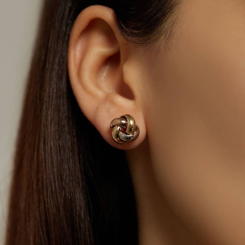 Üç Renkli İri Düğüm Altın Küpe - Semih Haşhaş Kuyumculuk