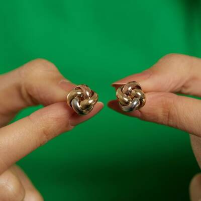 Üç Renkli İri Düğüm Altın Küpe - 2