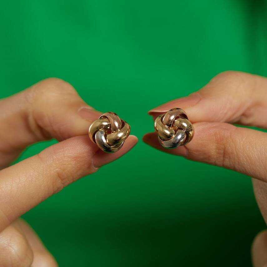 Üç Renkli İri Düğüm Altın Küpe - Semih Haşhaş Kuyumculuk (1)