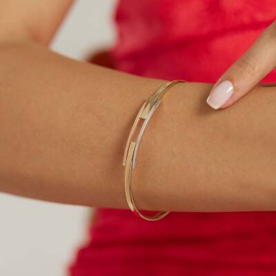 Üç Renkli Kaburga Altın Kelepçe Bilezik - 1