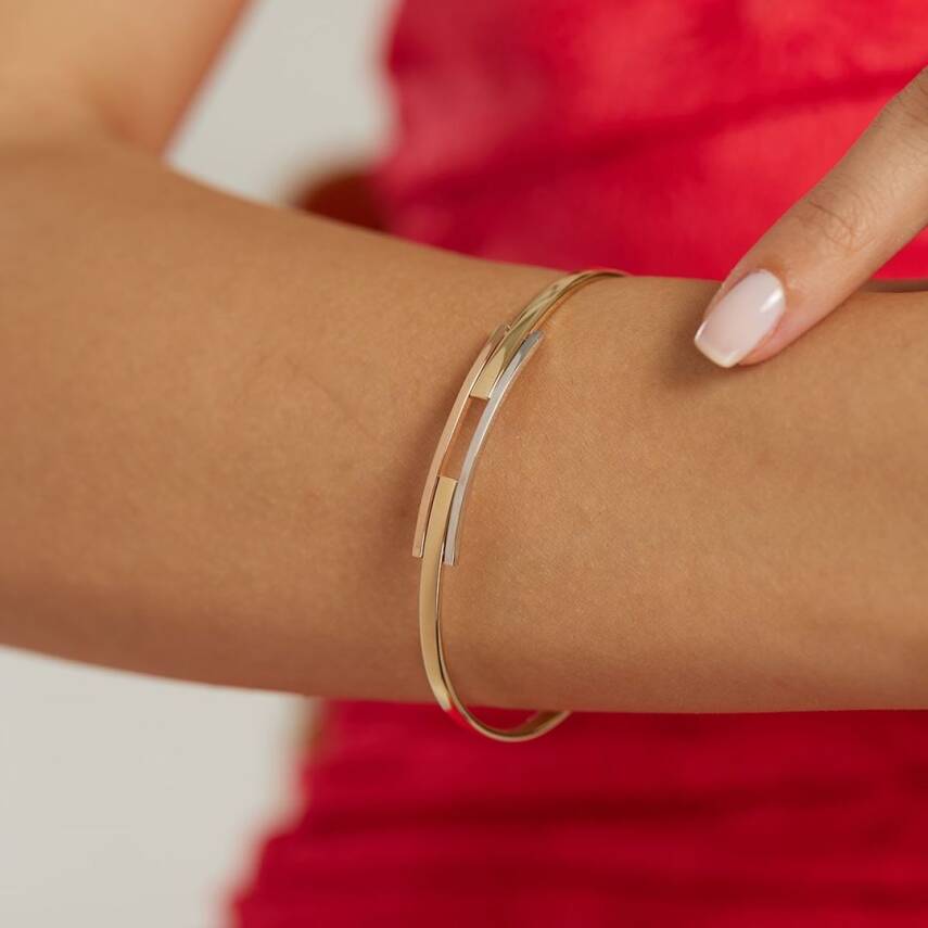 Üç Renkli Kaburga Altın Kelepçe Bilezik - Semih Haşhaş Kuyumculuk