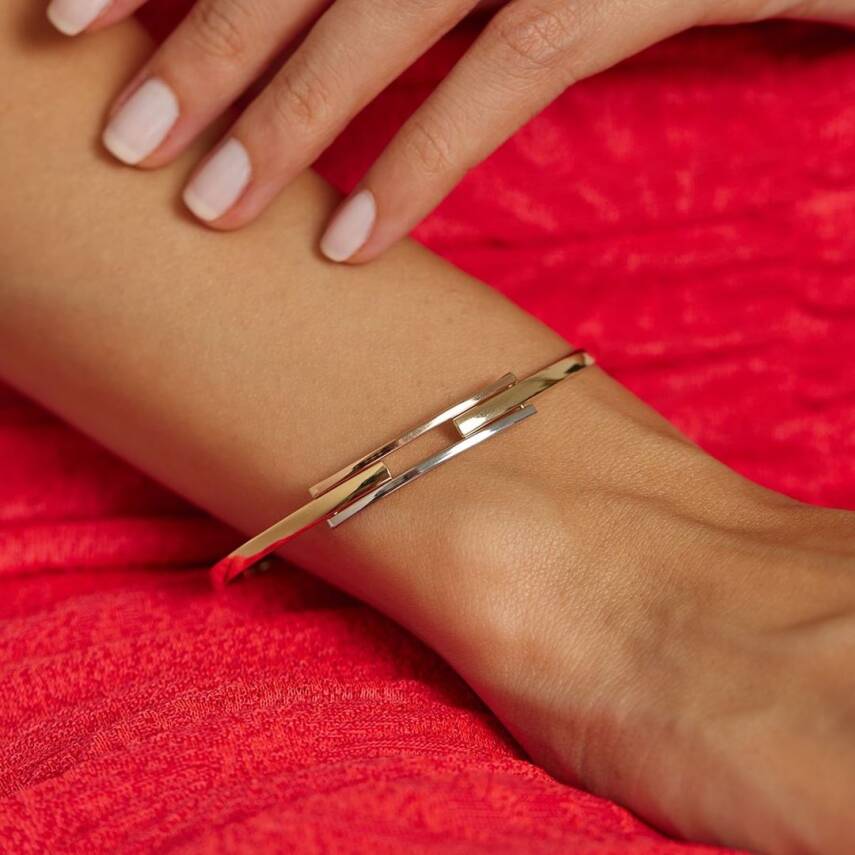 Üç Renkli Kaburga Altın Kelepçe Bilezik - Semih Haşhaş Kuyumculuk (1)