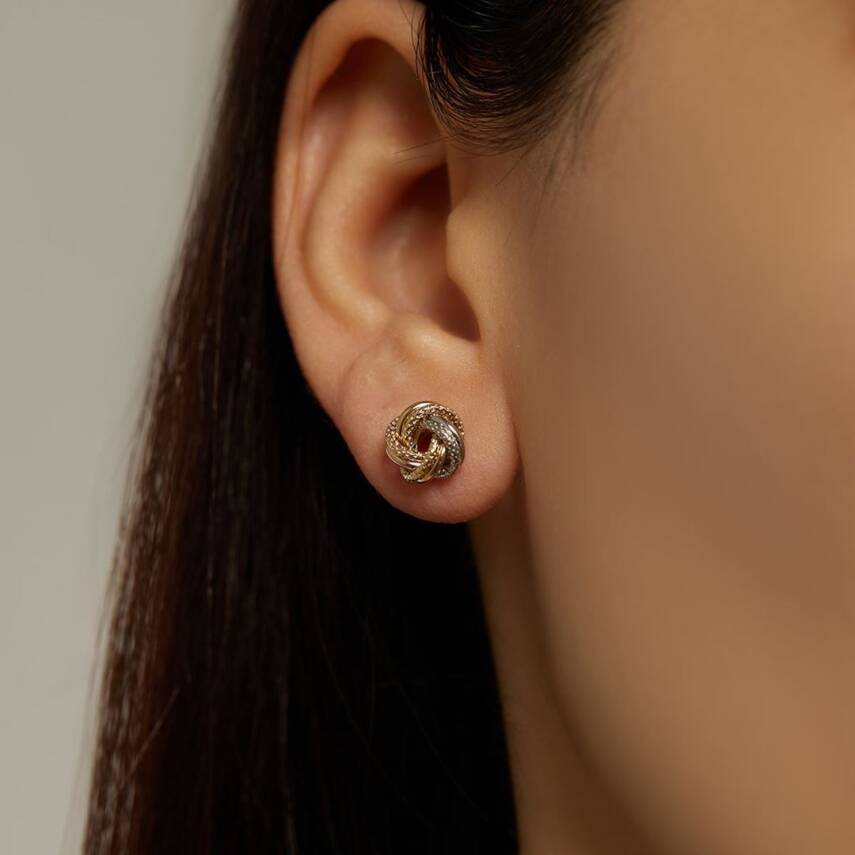 Üç Renkli Kalemli Düğüm Altın Küpe - Semih Haşhaş Kuyumculuk