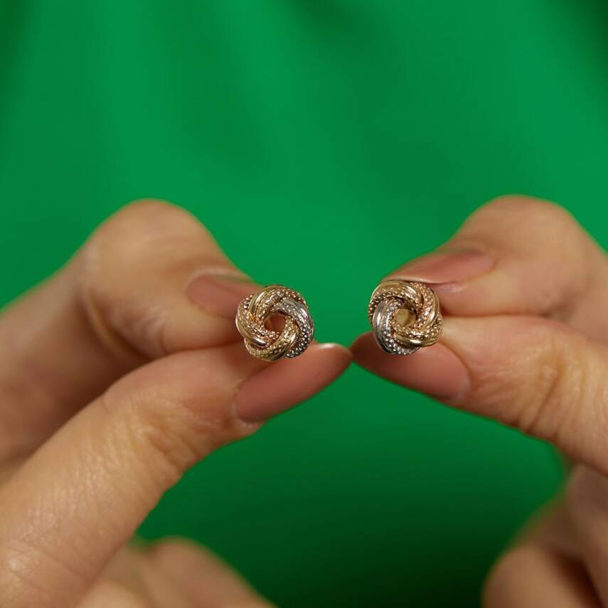 Üç Renkli Kalemli Düğüm Altın Küpe - Semih Haşhaş Kuyumculuk (1)