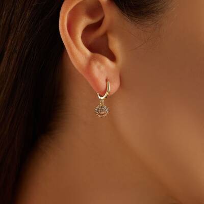 Üç Renkli Sallantılı Top Altın Küpe - 1