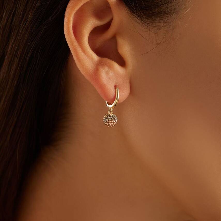 Üç Renkli Sallantılı Top Altın Küpe - Semih Haşhaş Kuyumculuk