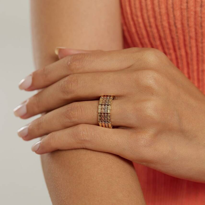 Üç Renkli Şerit Taşlı Altın Yüzük - Semih Haşhaş Kuyumculuk (1)