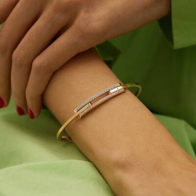 Üç Renkli Taşlı Altın Kaburga Bilezik - 1