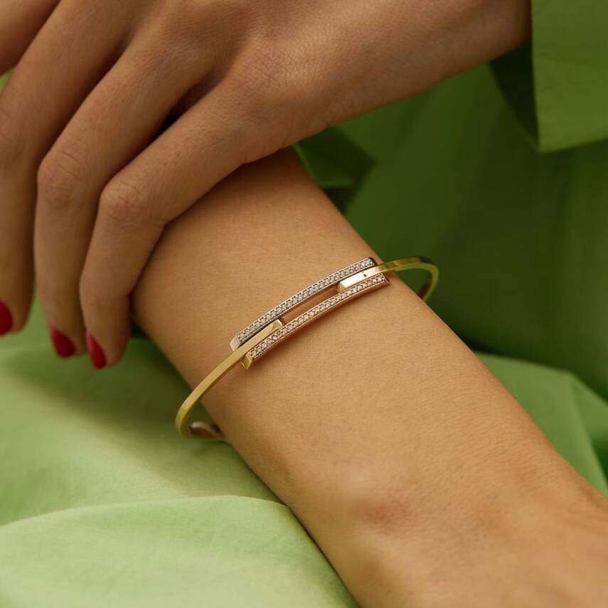 Üç Renkli Taşlı Altın Kaburga Bilezik - Semih Haşhaş Kuyumculuk