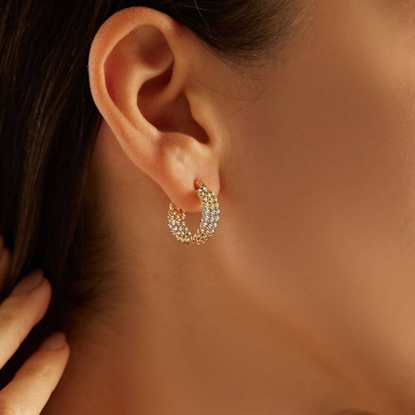 Üç Renkli Üçlü Dorika Toplu Halka Altın Küpe - Semih Haşhaş Kuyumculuk (1)