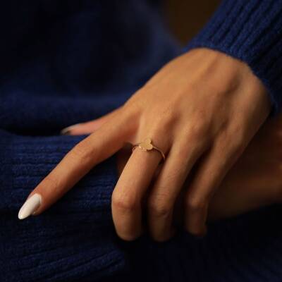 Üç Yapraklı Plaka Yonca Altın Yüzük - 1