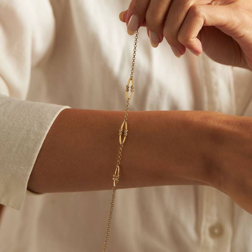 Üçlü Dorika Toplu Elips Altın Bileklik - Semih Haşhaş Kuyumculuk