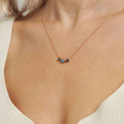 Üçlü Mini Nazar Boncuğu Altın Kolye - 1