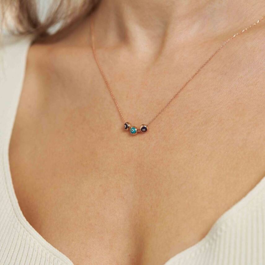 Üçlü Mini Nazar Boncuğu Altın Kolye - Semih Haşhaş Kuyumculuk