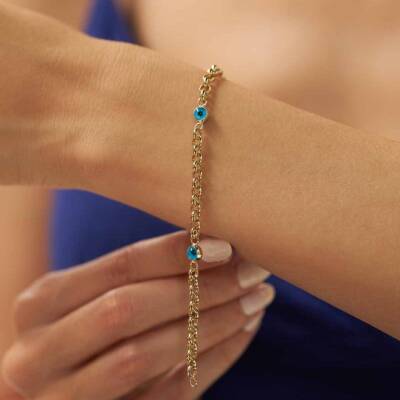 Üçlü Nazar Boncuklu Altın Bileklik - 1