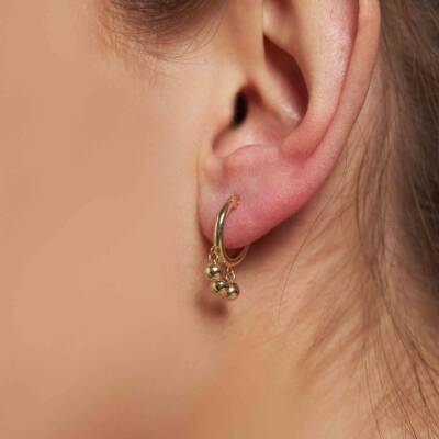 Üçlü Top Sallantılı Halka Altın Küpe - 1