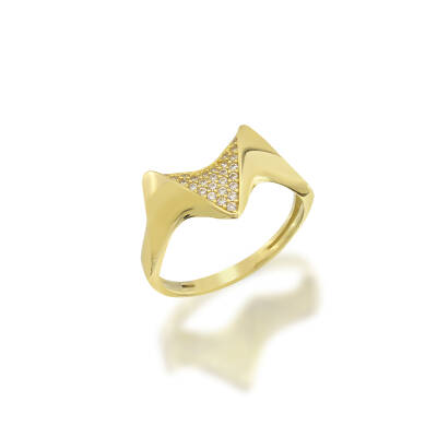 V Detaylı Taşlı Altın Yüzük - 1