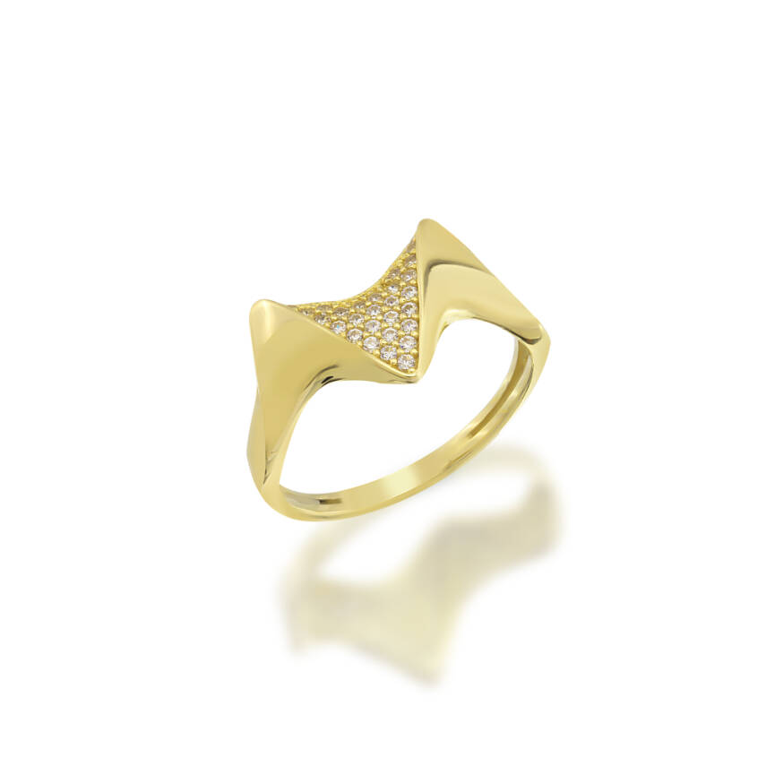 V Detaylı Taşlı Altın Yüzük - Semih Haşhaş Kuyumculuk