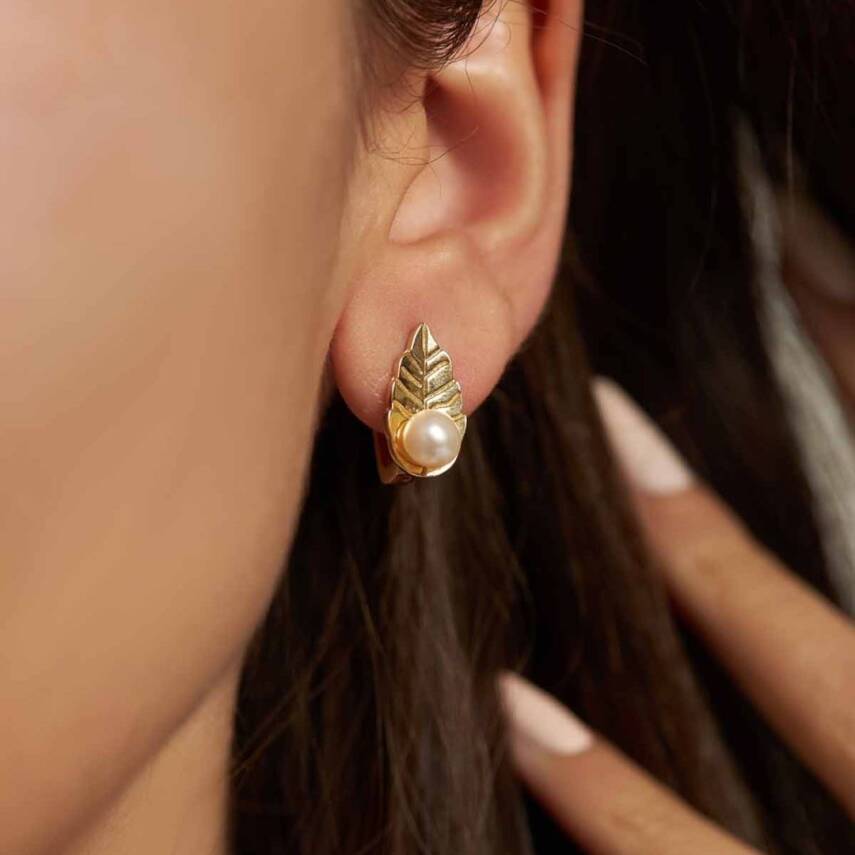 Yapraklı İnci Altın Küpe - Semih Haşhaş Kuyumculuk