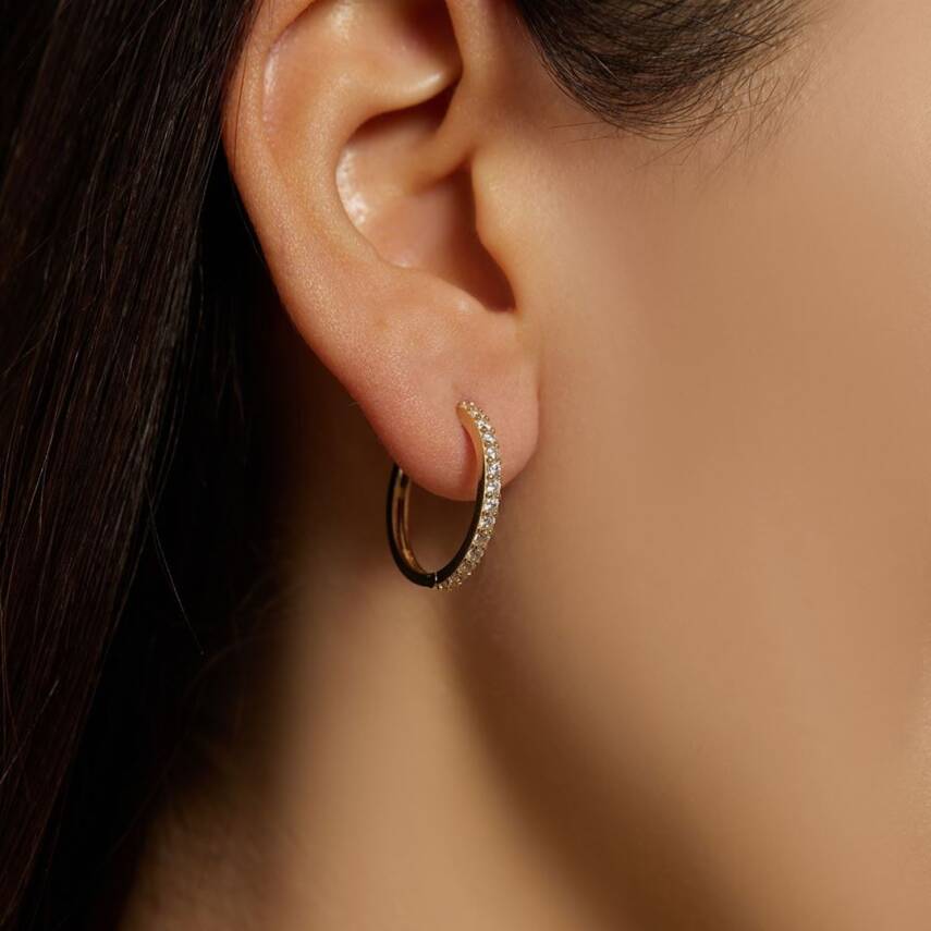 Yarısı Taşlı Halka Altın Küpe - Semih Haşhaş Kuyumculuk