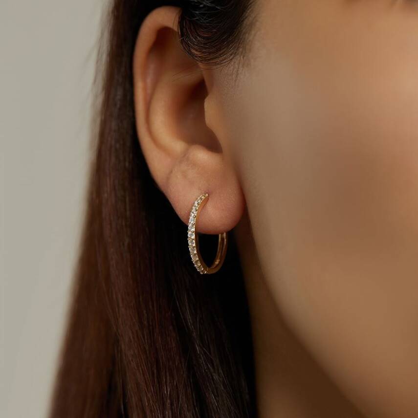 Yarısı Taşlı Halka Altın Küpe - Semih Haşhaş Kuyumculuk (1)