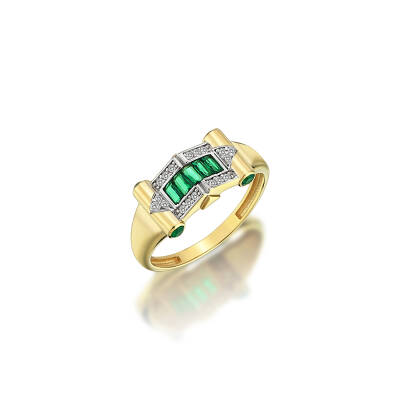 Yeşil Baget Taşlı Altın Yüzük - 1