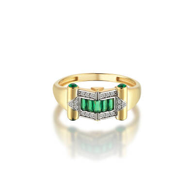 Yeşil Baget Taşlı Altın Yüzük - 2